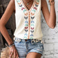 Printed V-Neck Tank w Tassels Womens Tank Tops Cream S 