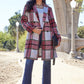 Double Take Plaid Button Up Lapel Collar Coat Womens Plaid Lapel Collar Coat Deep Red S