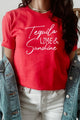 Tequila Lime and Sunshine Party Time Graphic Tee  Canvas Red S 