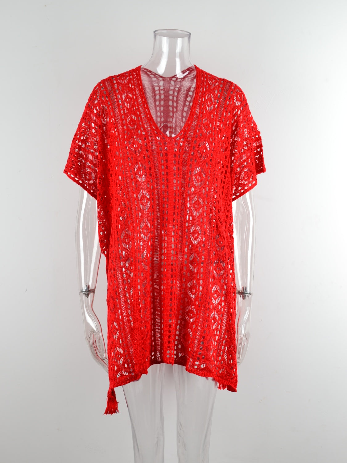 Cutout V-Neck Cover-Up with Tassel    