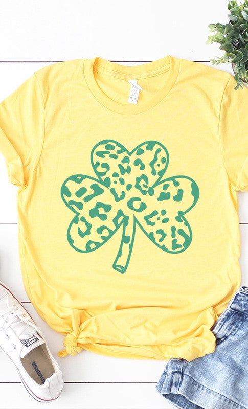 Green Leopard Clover Graphic Tee PLUS  Heather Yellow XXL 