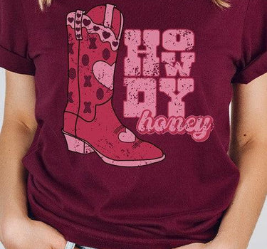 Howdy Honey XOXO Boots Valentines Graphic Tee