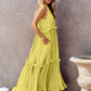 Ruffled Sleeveless Tiered Maxi Dress with Pockets  Chartreuse S 