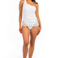 One piece single shoulder solid swimsuit with mesh    