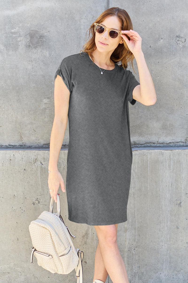 Basic Bae Full Size Round Neck Short Sleeve Dress with Pockets - Three Mad Hatters Mercantile 