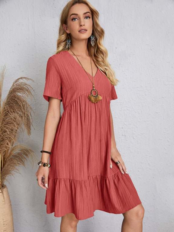 Full Size V-Neck Short Sleeve Dress    