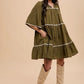 Annie Wear Tassel Contrast Trim Tie Neck Half Sleeve Tiered Dress Mini Dress