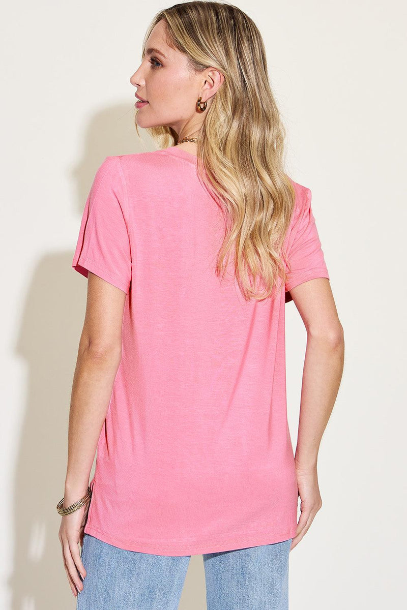 Basic Bae Full Size V-Neck High-Low T-Shirt - Three Mad Hatters Mercantile 