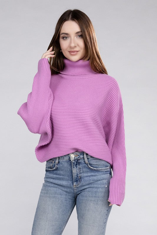 Viscose Dolman Sleeve Turtleneck Sweater Long Sleeve Blouse   