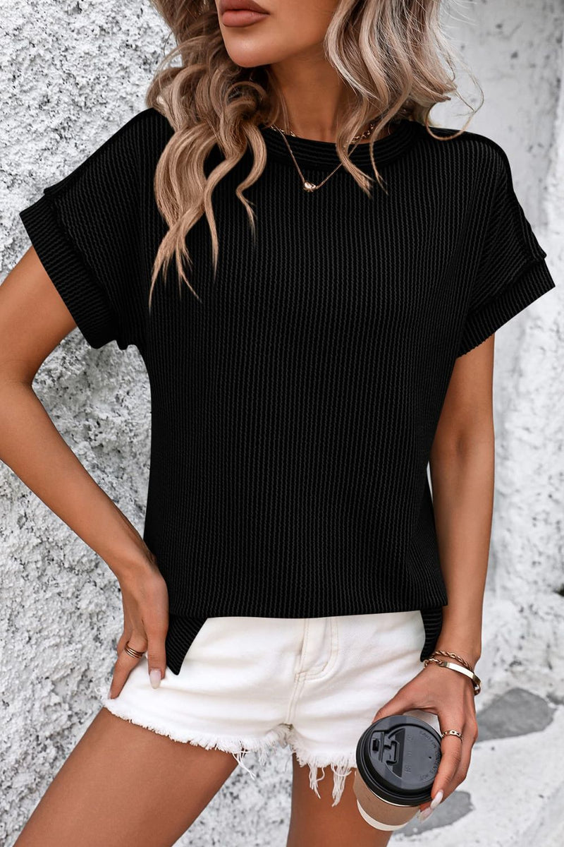 Striped Round Neck Short Sleeve T-Shirt Womens T-shirt   