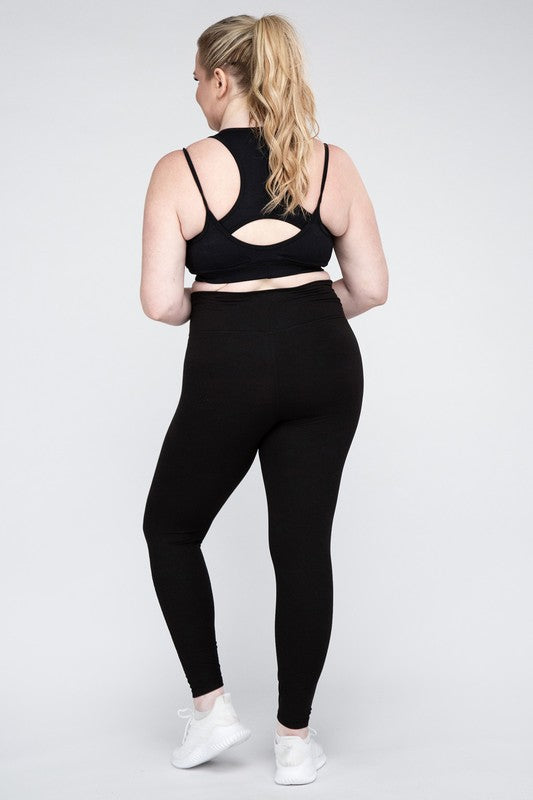 Plus Size V Waist Full Length Leggings Leggings   