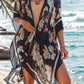 Printed Open Front Cover-Up  Deep Teal One Size 