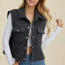 Double Take Pocketed Texture Snap Down Vest