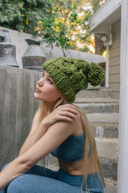 Cozy Cloud Chunky Knit Pom Beanie - Three Mad Hatters Mercantile 