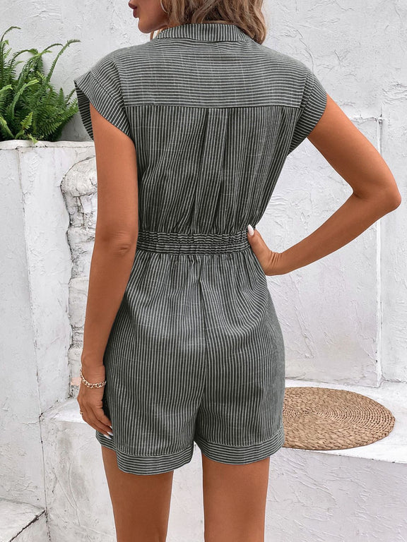 Striped Notched Tie Waist Romper    