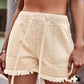 Drawstring Raw Hem Denim Shorts  Tan S 