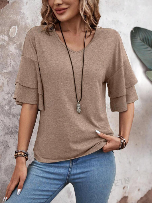 V-Neck Half Sleeve Blouse Womens Tops   