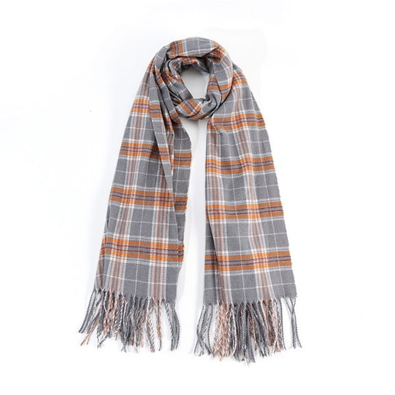 STRIPED PLAID FRINGED SCARF Scarf BDBD/GREY Os 