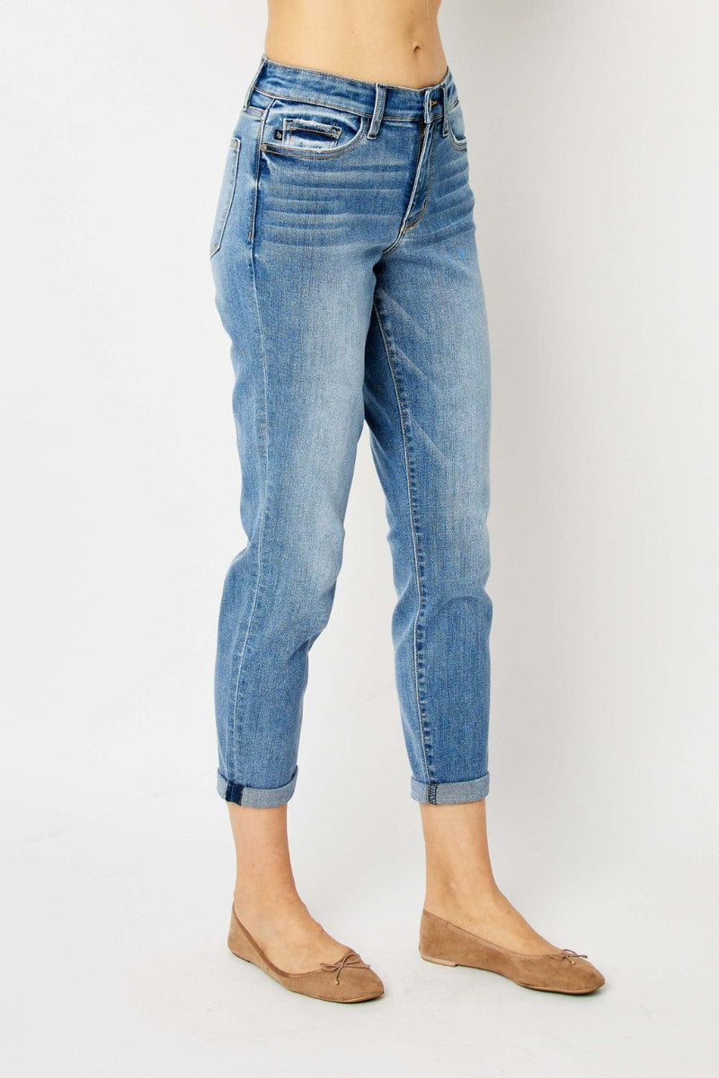 Judy Blue Cuffed Hem Slim Jeans - Three Mad Hatters Mercantile 