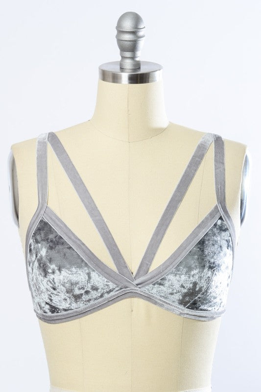 Crushed Velvet Bralette Womens Bralette Gray XS/S 