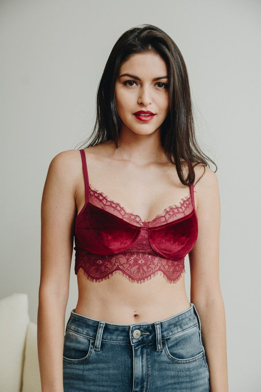 Velvet and Lace Half Cami Womens Bralette   