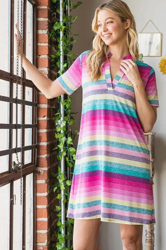 Heimish Striped Short Sleeve Mini Tee Dress Plus Size - Three Mad Hatters Mercantile 