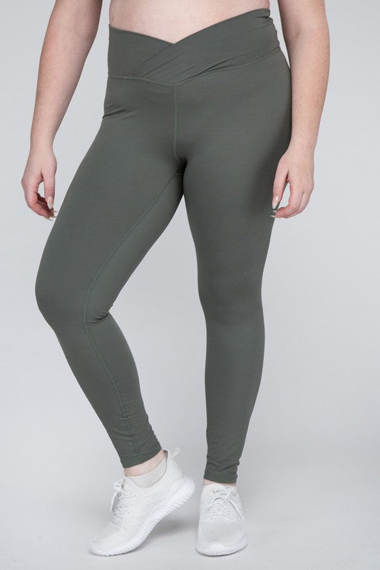 Plus Size V Waist Full Length Leggings Leggings   