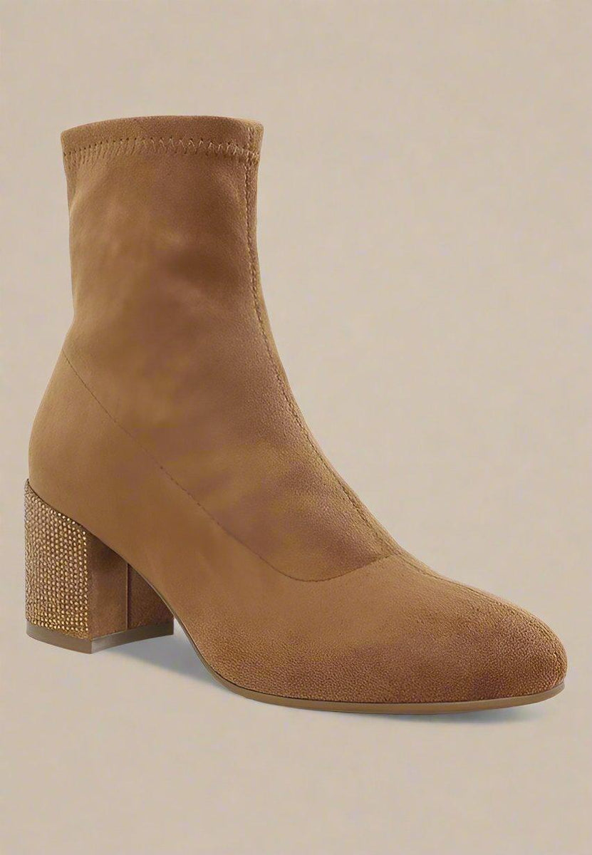 Chena Rhinestones Embellished Block Heel Boots - Three Mad Hatters Mercantile 