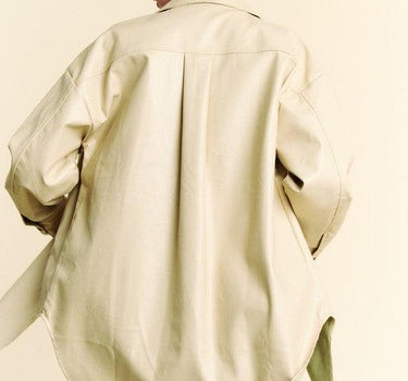 Davi & Dani Faux Leather Button Up Jacket with Chest Pockets