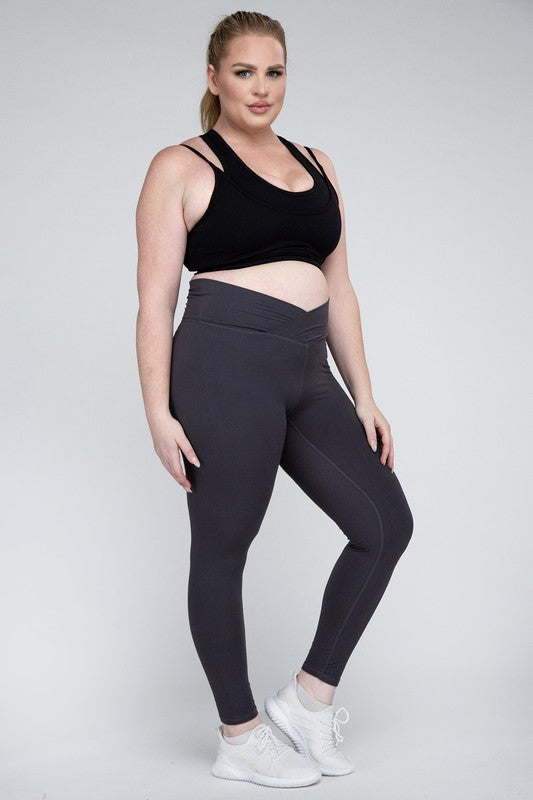 Plus Size V Waist Full Length Leggings Leggings   