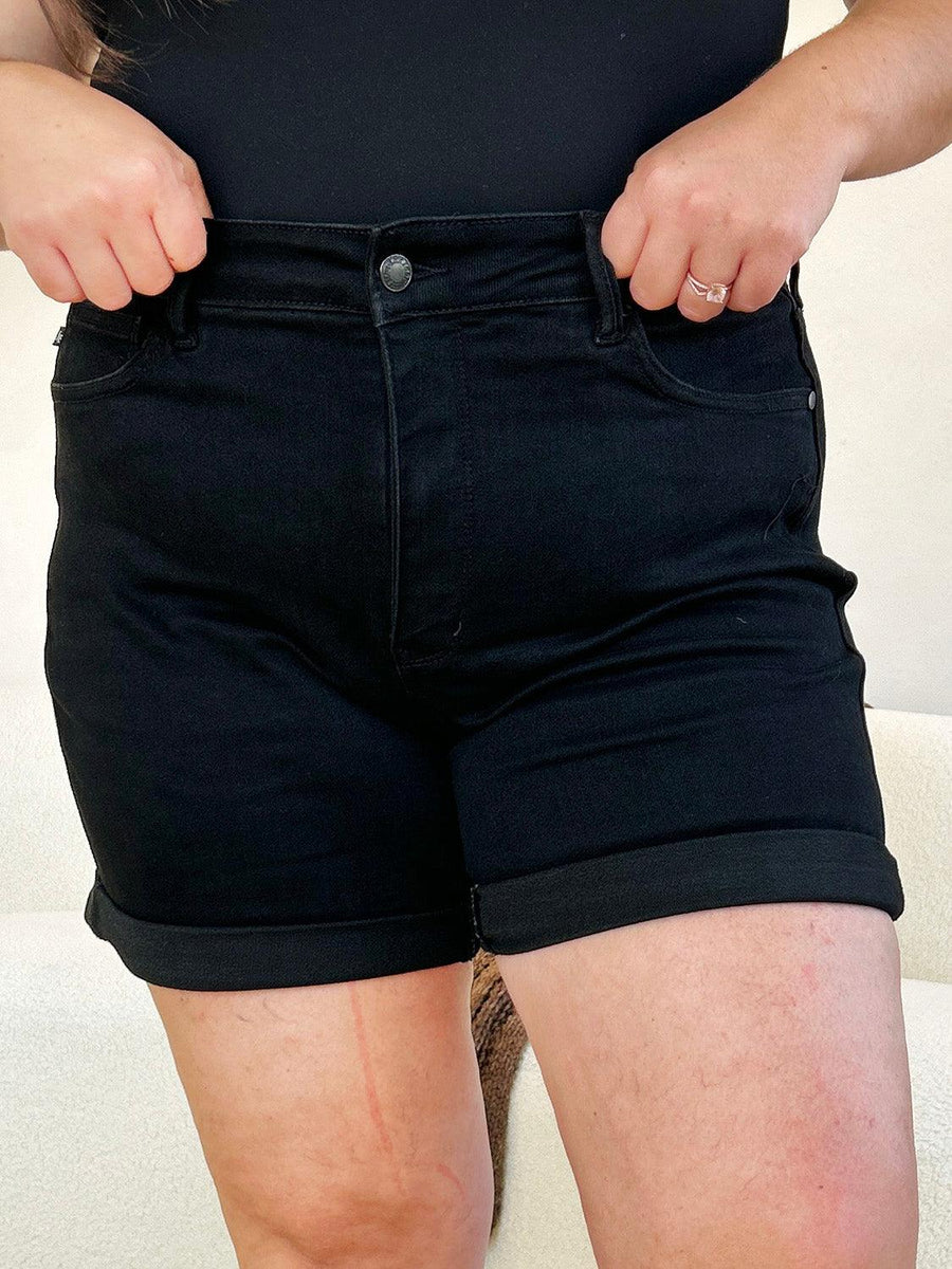 Judy Blue Full Size High Waist Tummy Control Cuffed Denim Shorts - Three Mad Hatters Mercantile 