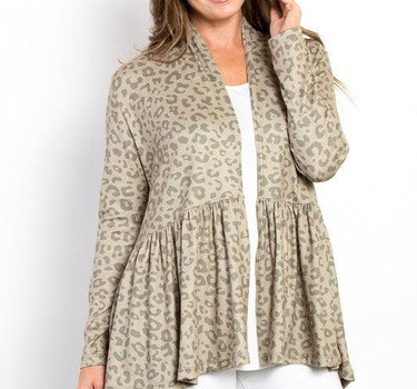 Be Stage Leopard Peplum Open Front Cardigan