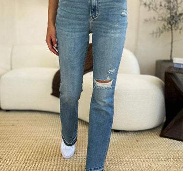 Judy Blue Full Size Mid Rise Destroyed Hem Distressed Jeans