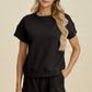 Double Take Full Size Texture Short Sleeve Top and Shorts Set Womens Tops   