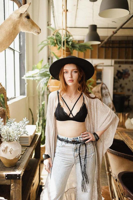 Center Cross Strap Lace Bralette - Three Mad Hatters Mercantile 