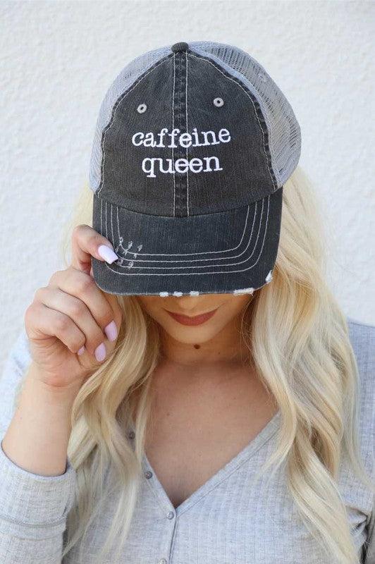 Caffeine Queen Trucker Hat - Three Mad Hatters Mercantile 