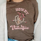 Howdy Valentine Cowboy Boots Graphic Tee T- Shirt Heather Brown S 