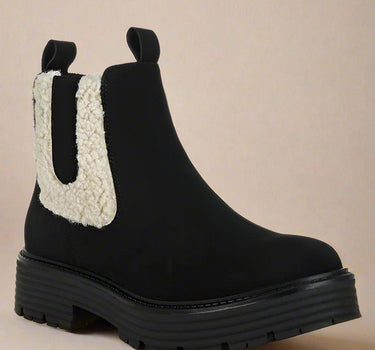 Mothman Faux Fur Detail Chunky Ankle Boots