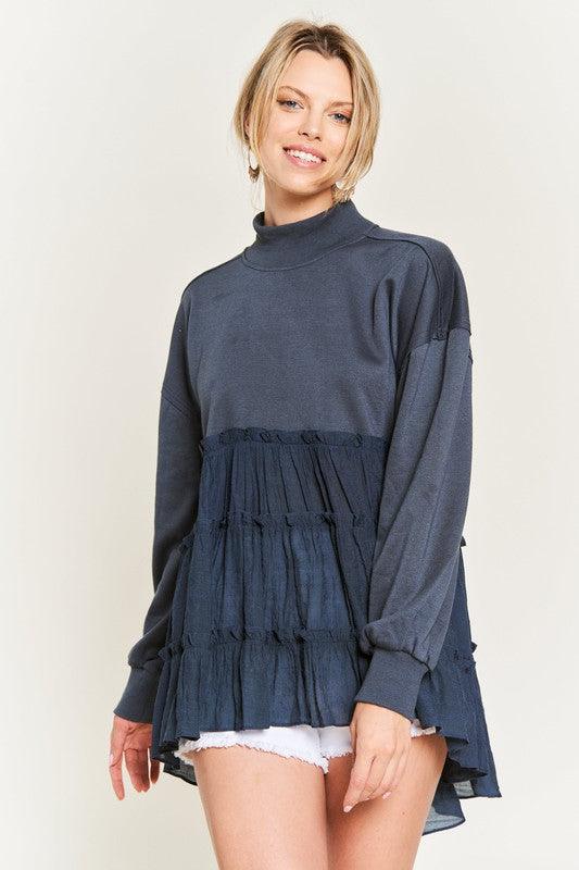 Cozy Chic- Mock Neck Tunic Knit Top - Three Mad Hatters Mercantile 