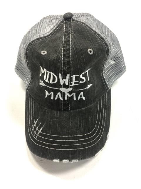 Midwest Mama Embroidered Trucker Hat Cap Grey OS 