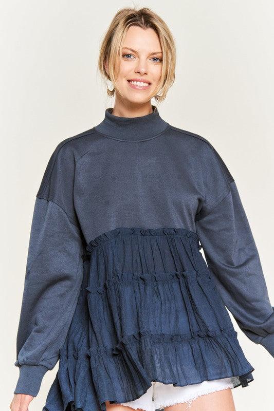 Cozy Chic- Mock Neck Tunic Knit Top - Three Mad Hatters Mercantile 