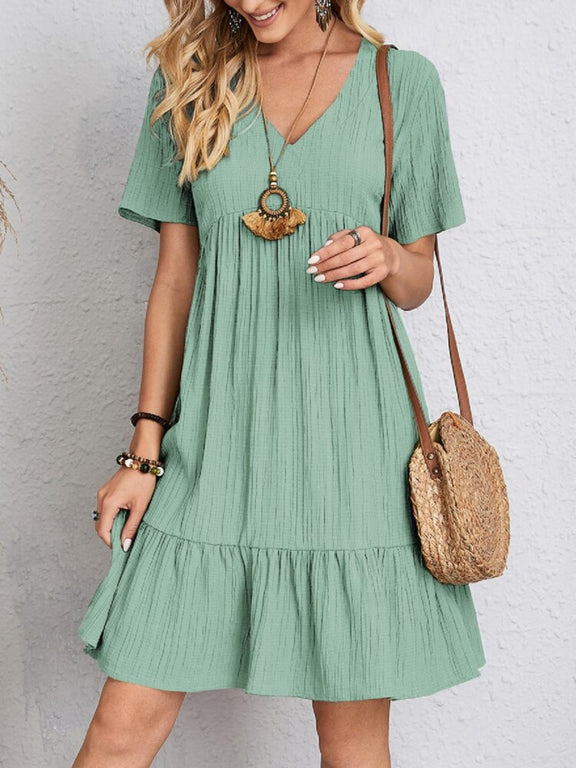 Full Size V-Neck Short Sleeve Dress    