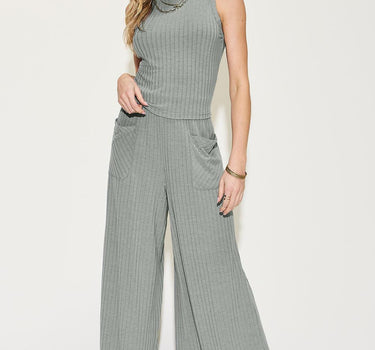 Basic Bae Ribbed Tank and Wide Leg Pants Set