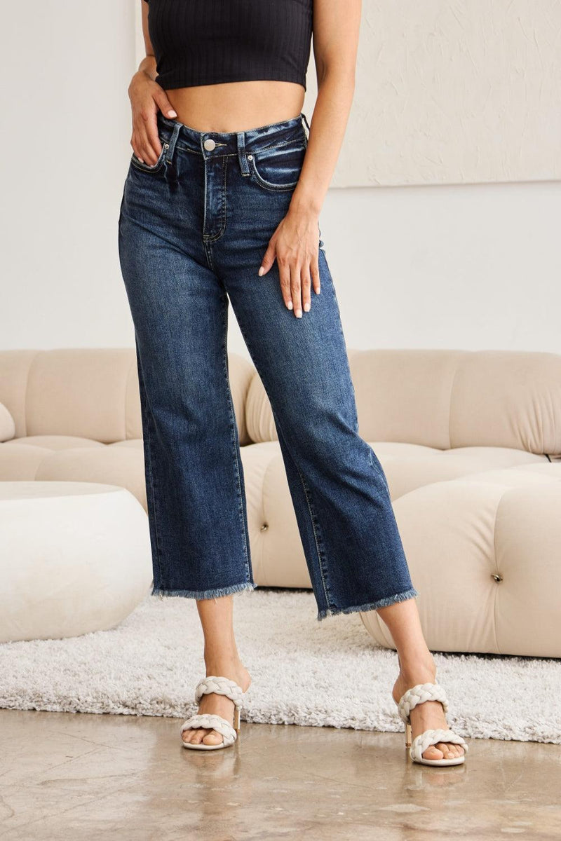 RFM Tummy Control High Waist Raw Hem Jeans - Three Mad Hatters Mercantile 
