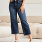 RFM Tummy Control High Waist Raw Hem Jeans Denim   