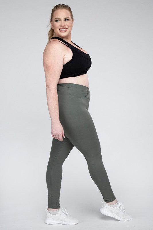 Plus Size V Waist Full Length Leggings - Three Mad Hatters Mercantile 