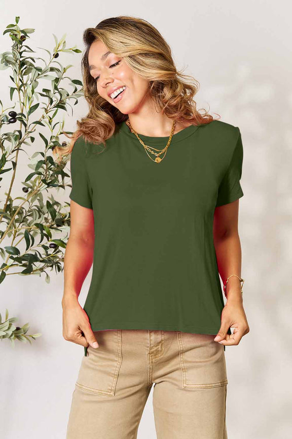 Basic Bae Full Size Round Neck Short Sleeve T-Shirt Womens T-shirt Matcha Green S 