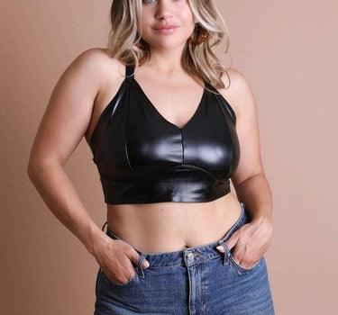 Faux Leather Longline Bralette Plus Size