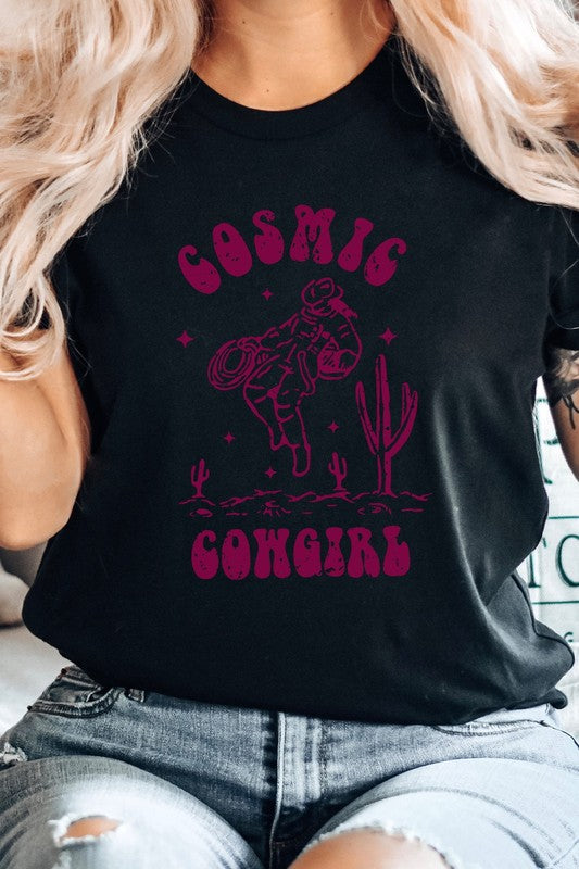 Cosmic Cowgirl Graphic Tee Womens Graphic T-shirt Heather Black S 