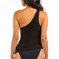 One piece single shoulder solid swimsuit with mesh    